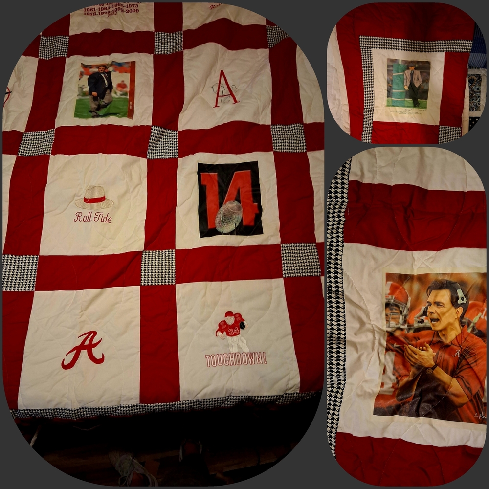 Red and White Striped Quilted Bedding Set